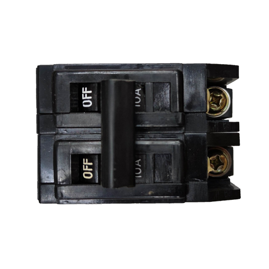 Terasaki 10A Circuit Breaker 2 Pole 220V with black switch and brass terminals for electrical protection