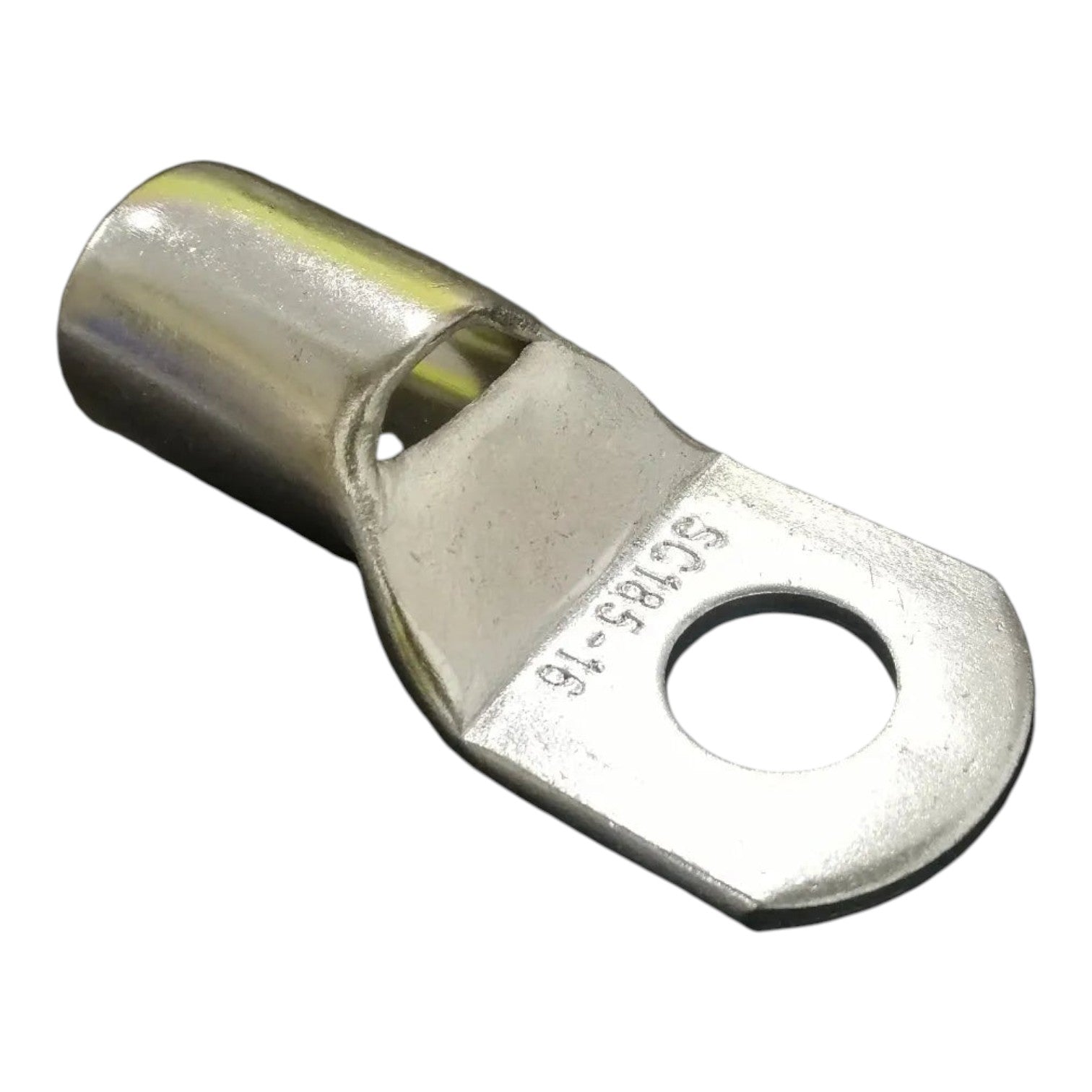 Metal electrical terminal on a white background