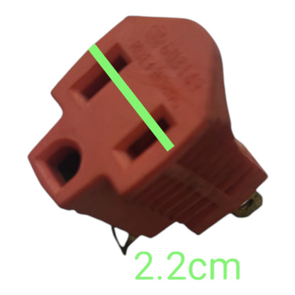 A red plastic electrical outlet adapter with a green diagonal measurement line and green text reading 2.2cm, shown on a plain white background.