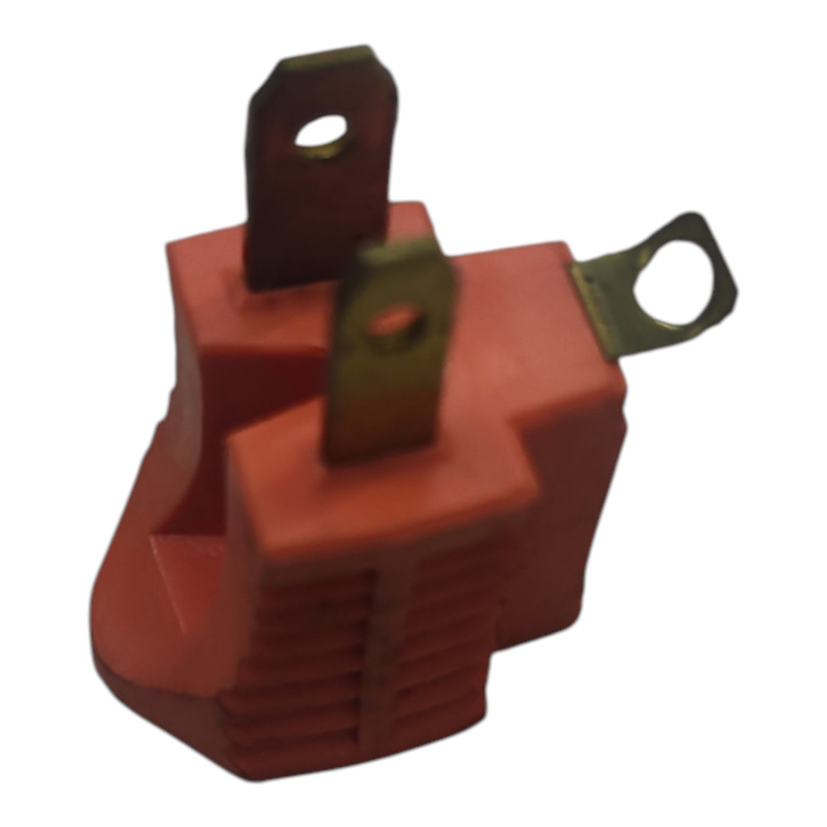 An electrical contactor or relay component with a red plastic housing and two metal terminal posts, shown on a plain white background.