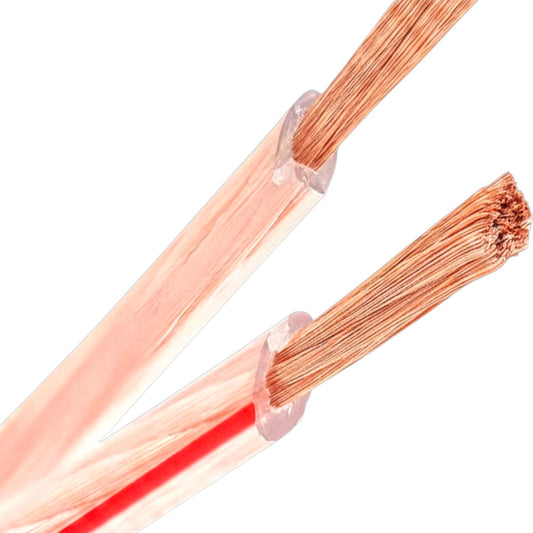 Close-up of a copper wire cable with its outer protective sheath partially peeled back, showing the fine copper strands inside against a white background.