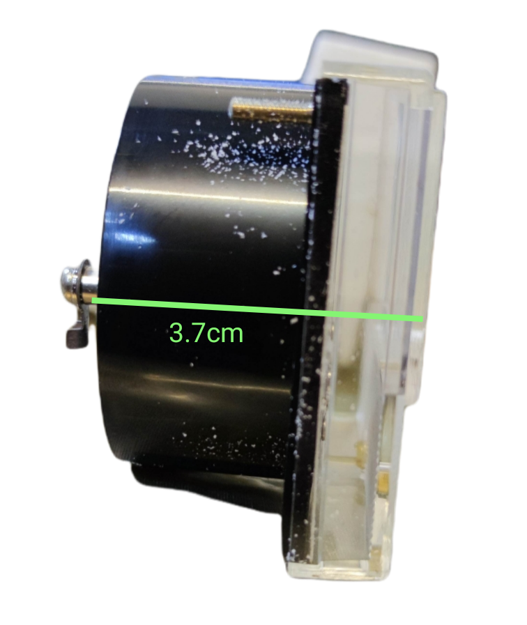 UFE Panel Meter VU Meter 66 side view showcasing its compact design and measurement scale of 3.7cm