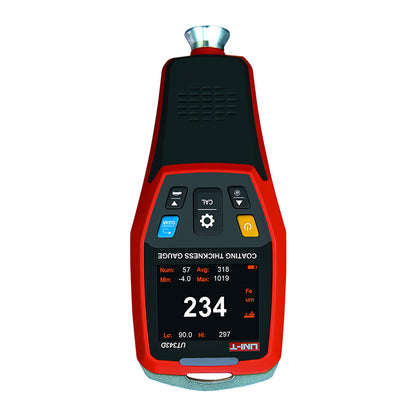 UNI-T UT343D coating thickness gauge top view showing control buttons and measurement probe