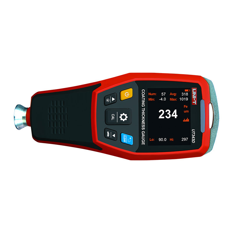 UNI-T UT343D coating thickness gauge rear angled view showing full device profile