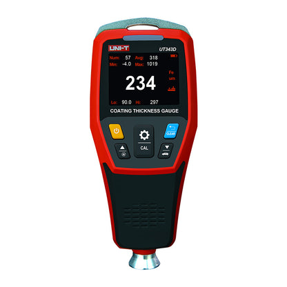 UNI-T UT343D coating thickness gauge front view showing digital display reading 234 micrometers on white background