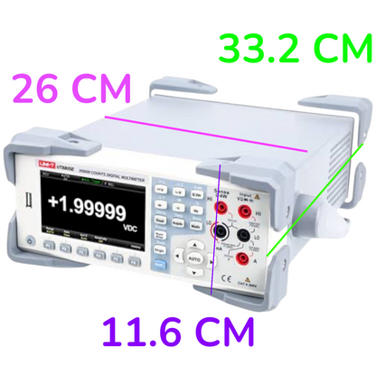 A digital signal generator shown on a white background with overlaid dimension lines and text indicating 33.2 cm width, 26 cm depth, and 11.