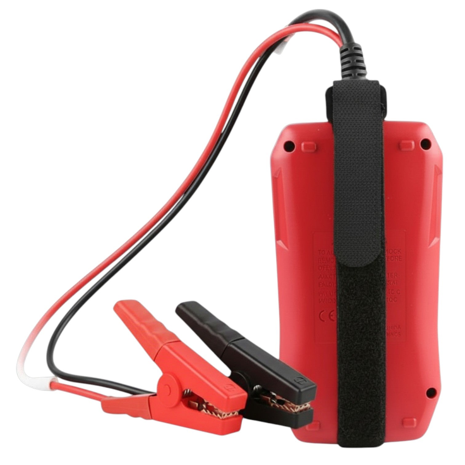 Red jump starter with black clamps on a white background UNI-T Digital Battery Tester 12V or 24V 250AH Max Capacity UT673A Electx Electrical Supply