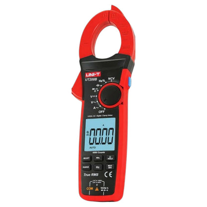 Digital clamp meter with red handle on a white background UNI-T Digital Clamp Tester True RMS 1000A Capacity UT208B Electx Electrical Supply