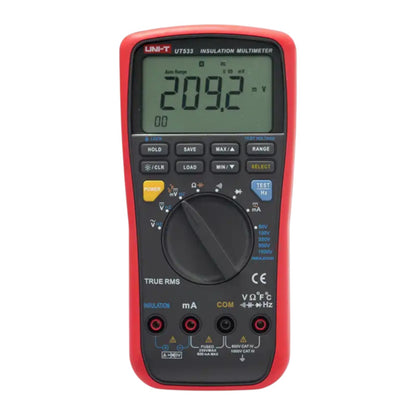 Insulation multimeter with digital display on a white background UNI-T Digital Insulation Tester UT-533 1000V AC/DC 600mA AC/DC Current Resistance Tester Electx Electrical Supply