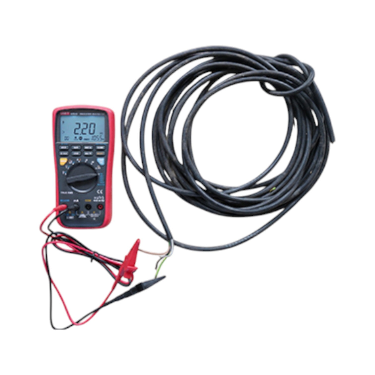 Multimeter with coiled cable on a white background UNI-T Digital Insulation Tester UT-533 1000V AC/DC 600mA AC/DC Current Resistance Tester Electx Electrical Supply