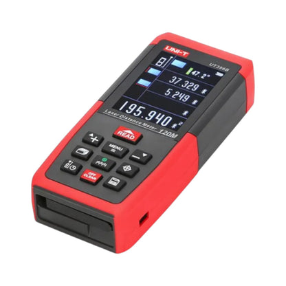 Red and black laser distance measurer on a white background UNI-T Digital Laser Distance Measurement for Distance Area Volume UT-396A Max 80 Meters or UT-396B Max 120 Meters Electx Electrical Supply