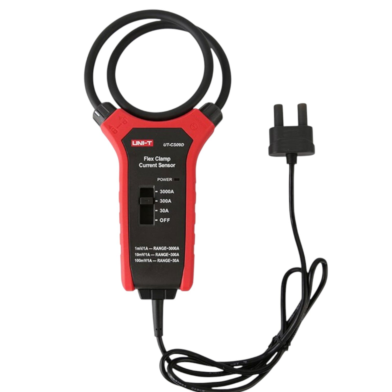 Red and black clamp meter on a white background UNI-T Flexible Clamp Sensor UTCS09D Max Capacity Range 3000A Electx Electrical Supply