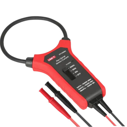 Red and black clamp meter with probes on a white background UNI-T Flexible Clamp Sensor UTCS09D Max Capacity Range 3000A Electx Electrical Supply