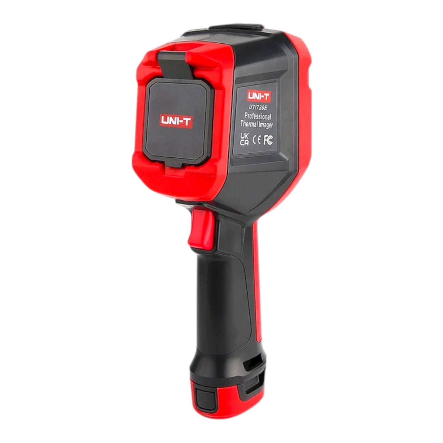 A red and black UNI-T LT7200 thermal imaging gun with a battery pack, shown on a solid white background.