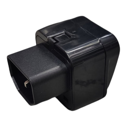 A black plastic automotive electrical connector plug, isolated on a white background.