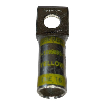 Electrical connector with yellow labels on a white background