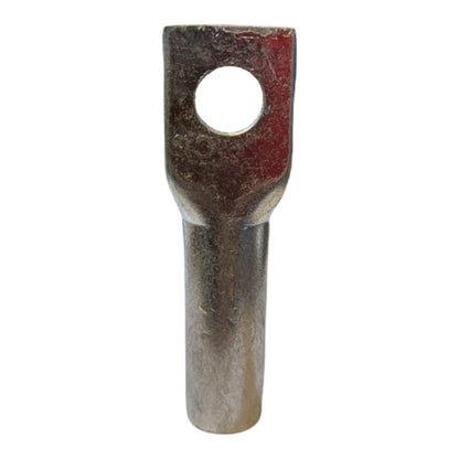 Metal terminal with a hole on a white background