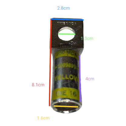 Measurement chart with a cylindrical object labeled 'Yellow' and dimensions marked on a white background.
