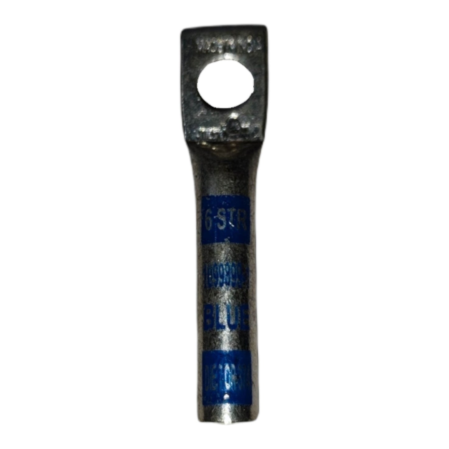 Metal terminal with '6-STR' branding on a white background