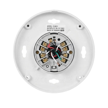 White electrical backplate with exposed wiring and terminal connectors, shown against a plain white background.