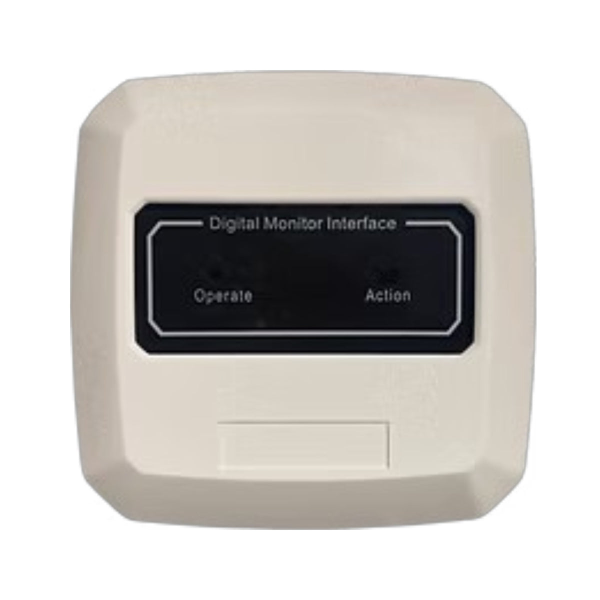 A beige industrial digital monitor interface panel with a black front display area labeled 'Digital Monitor Interface' and buttons labeled 'Operate' and 'Action'.