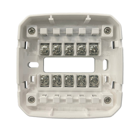 A white plastic electrical terminal block with 10 screw terminals and metal contact points, shown from a top-down view on a white background.
