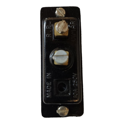 A black plastic dual terminal electrical switch or socket component with two screw terminals and a center terminal, shown on a plain white background.