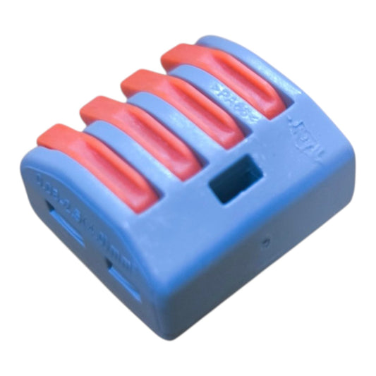 Blue and red plastic component on a white background
