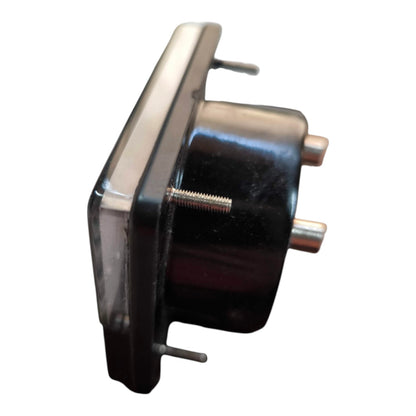 A black automotive shock absorber or bushing with a silver metal mounting bracket and threaded bolt, shown on a plain white background.