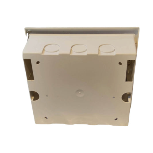A beige plastic electrical junction box with three circular entry points on top, shown against a plain white background.