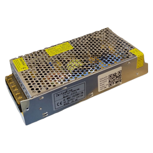 Rectangular electronic power supply unit with visible branding and specifications on a white background