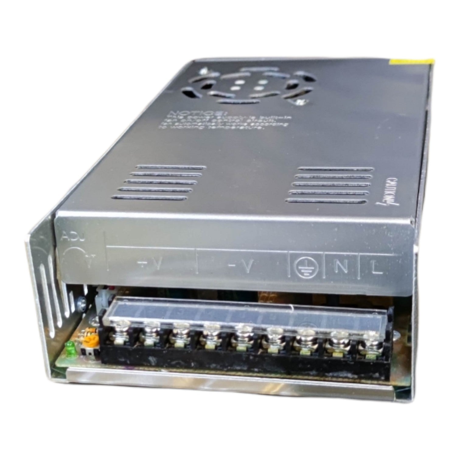 Power supply unit with visible branding on a white background