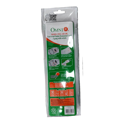 Omni 3 Gang Extension Cord  Universal 6 Feet with Individual Switch Power Strip 3 Socket 10A 220V  WEU-103-PK