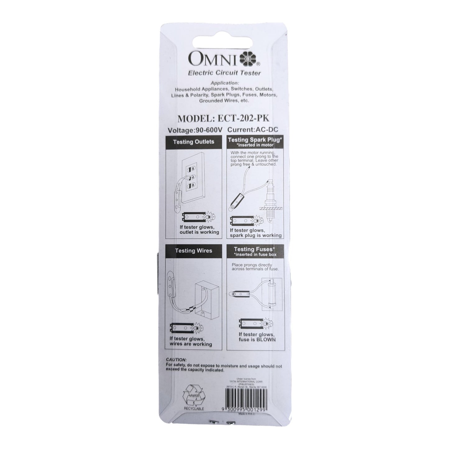 Omni Electric Circuit Tester, Test Lite, Line Tester, Test Light (AC-DC) Voltage Range of 90V to 600V ECT-202-PK
