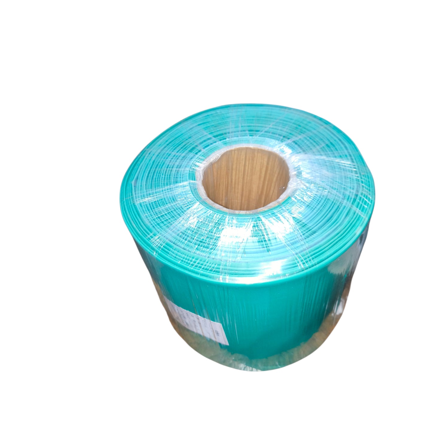 Roll of green plastic sheeting on a white background