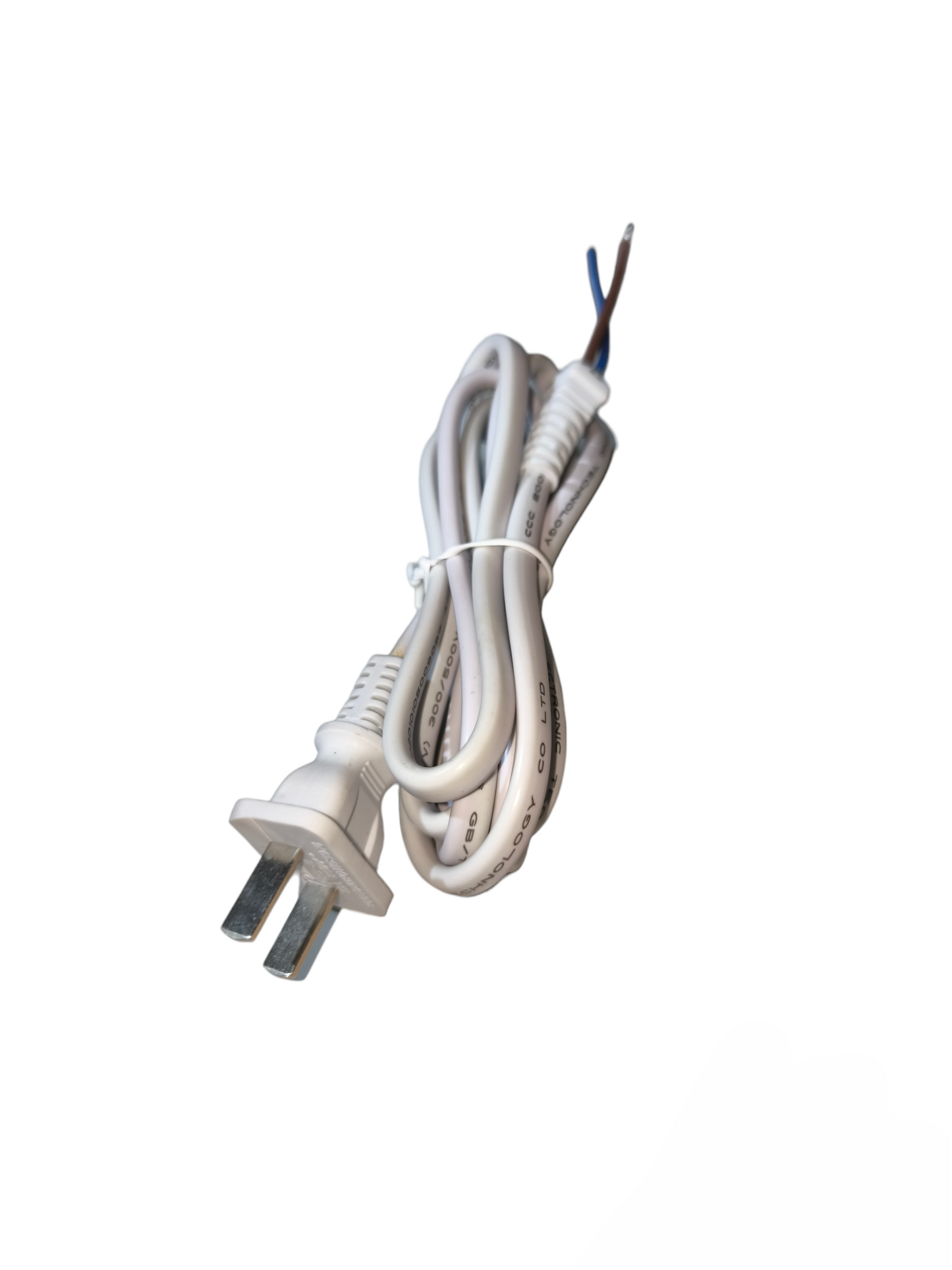 AC Cord AWG 18 White Power Cord for Electrical Devices with Two-Prong Plug