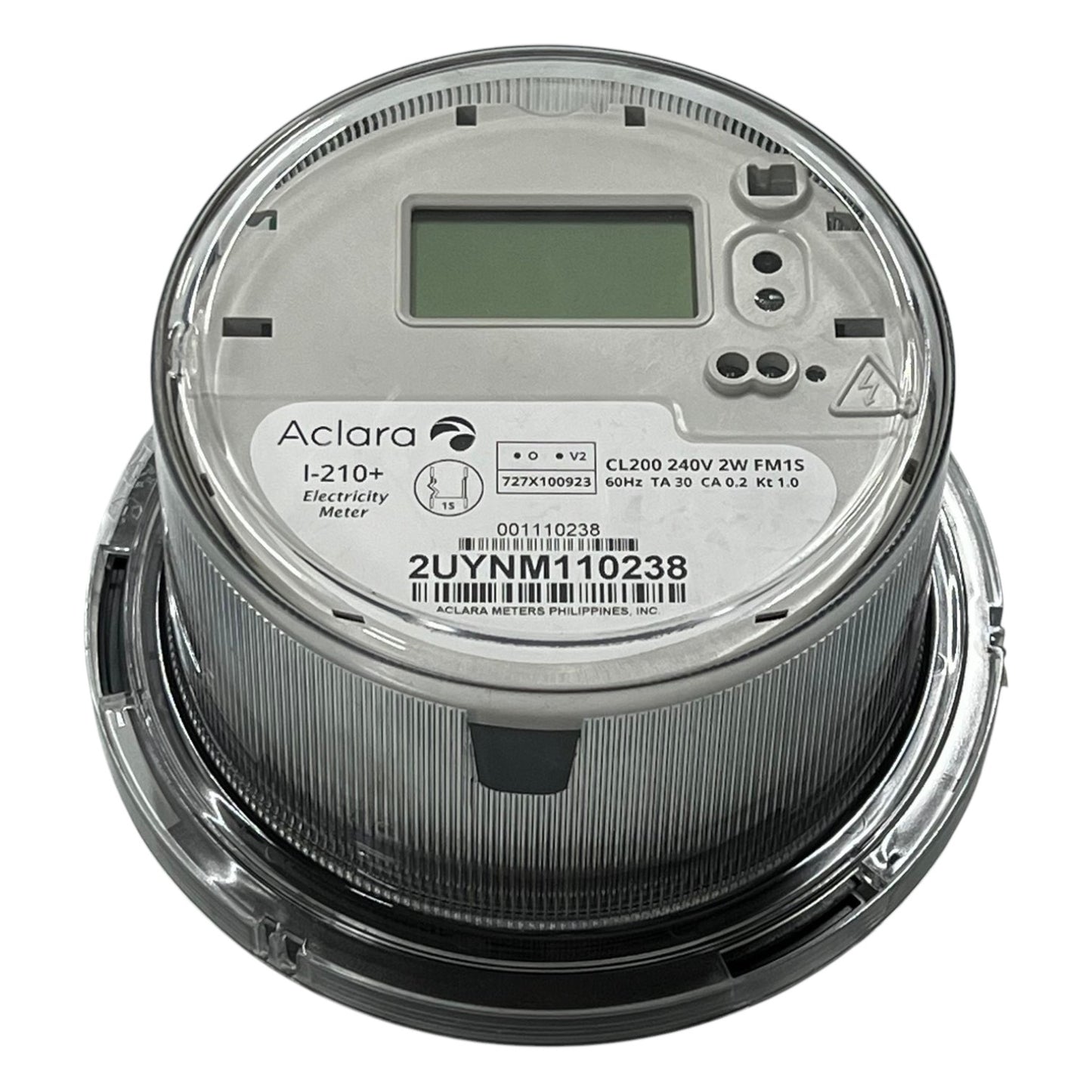 Aclara electricity meter on a white background Aclara KV2C FM3S KWH Electric Meter CT Rated Single Phase 2 Wire 120V to 480VAC 5 Jaws Electx Electrical Supply