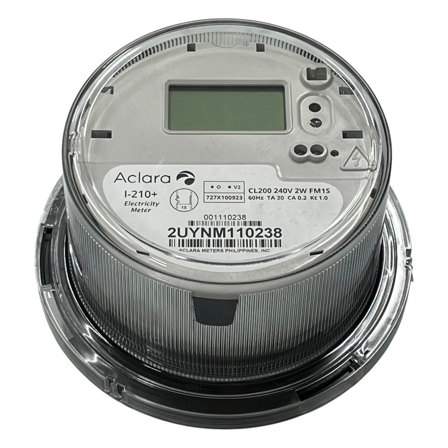 Aclara electricity meter on a white background Aclara KV2C FM3S KWH Electric Meter CT Rated Single Phase 2 Wire 120V to 480VAC 5 Jaws Electx Electrical Supply