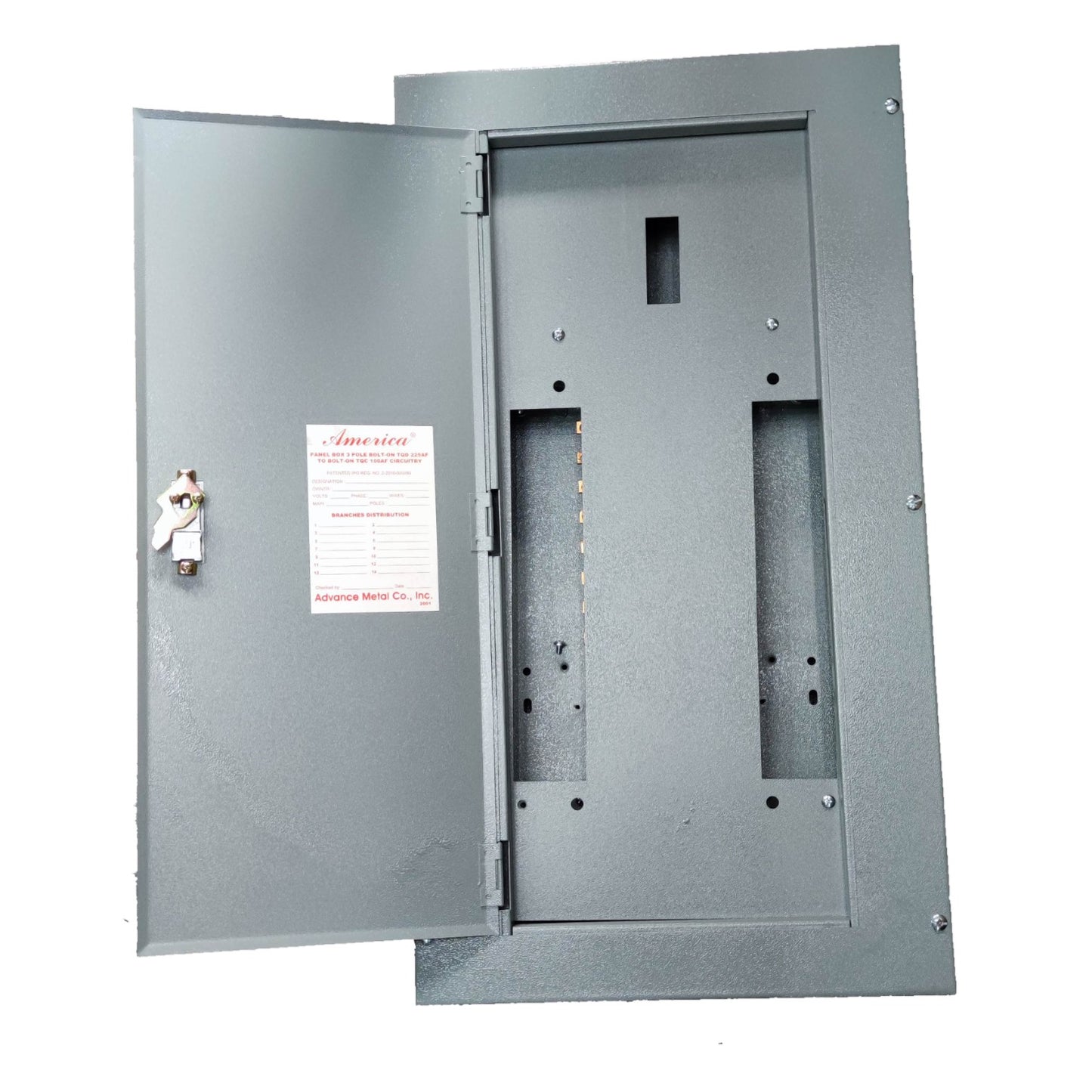 America 12 Branches Panel Board TQD Main 3 Pole for 2 Pole Bolt On Circuit Breaker, Distribution Panel Surface Type Metal Base