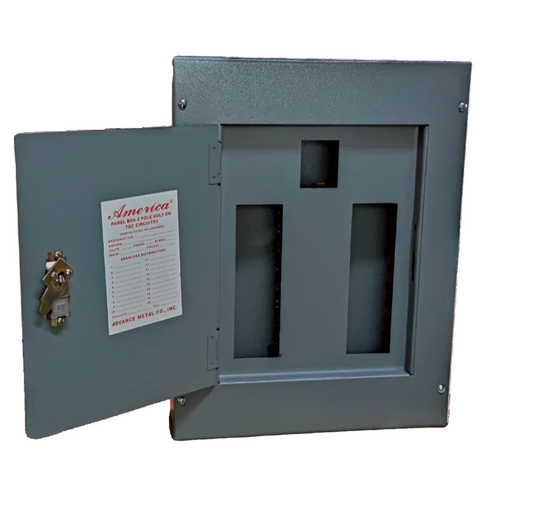 8 branches Panel Board Bolt on by America featuring a durable metal enclosure for electrical wiring