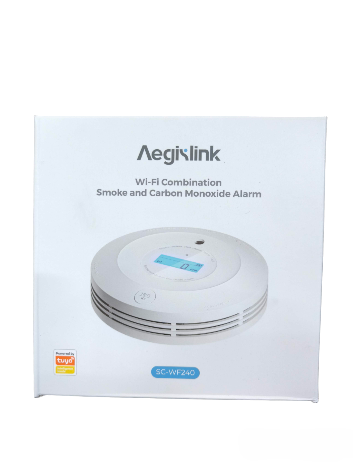 Aegislink Wi-Fi Smoke Alarm with Carbon Monoxide featuring digital display for home safety