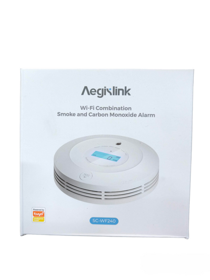 Aegislink Wi-Fi Smoke Alarm with Carbon Monoxide featuring digital display for home safety