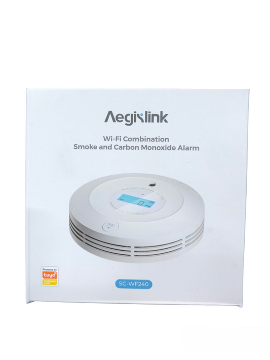 Aegislink Wi-Fi Smoke Alarm with Carbon Monoxide featuring digital display for home safety