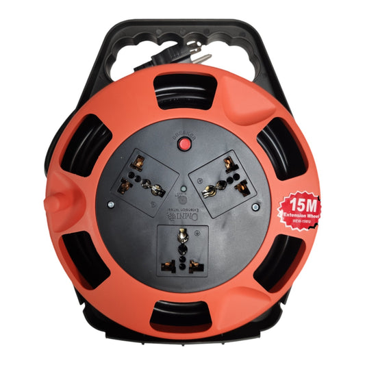 Omni 3 Gang Extension Cord Wheel Type 15 Meters Universal outlet Extension with Safety Breaker WEW-15M/U