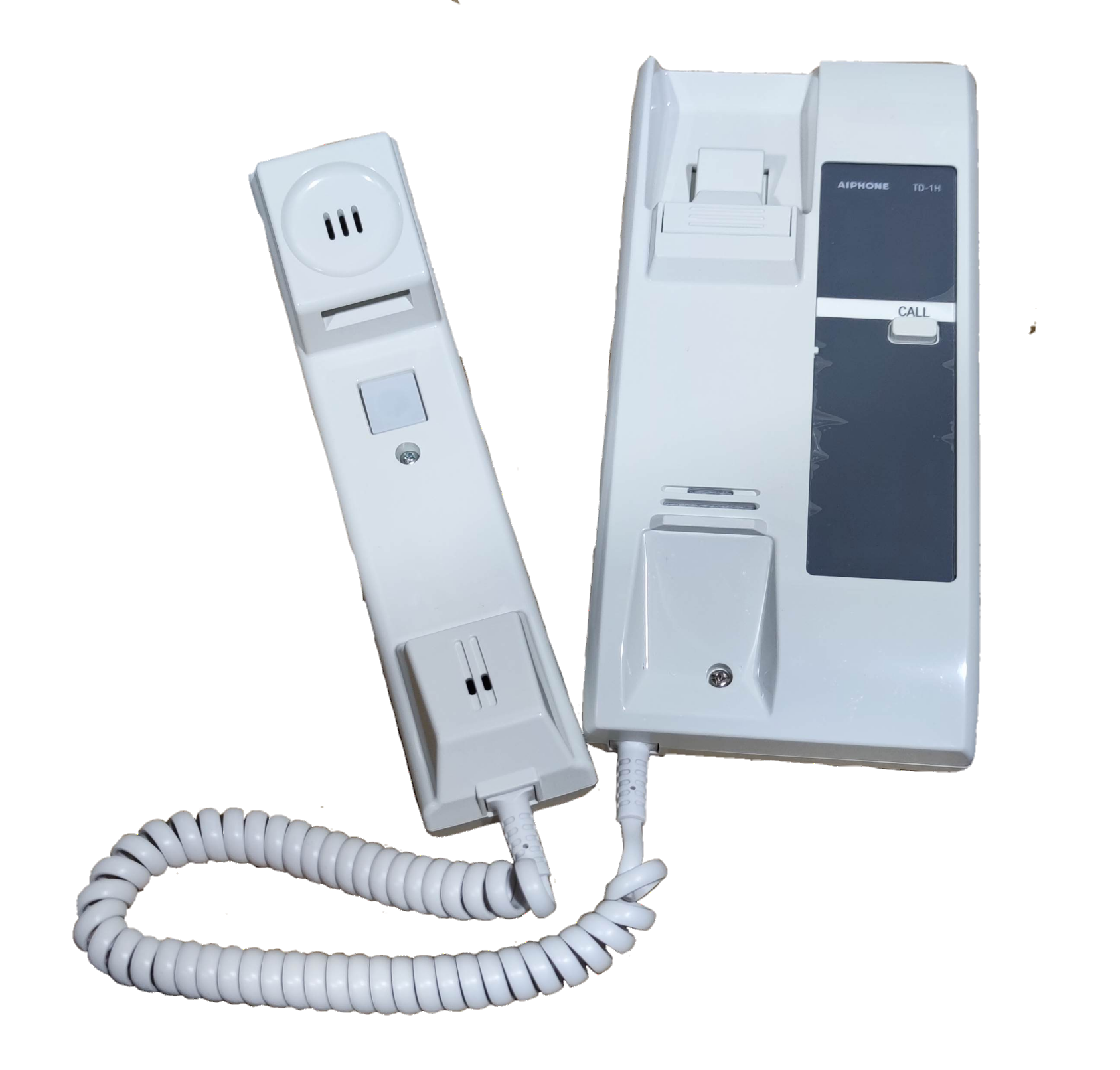 Aiphone 3 station intercom system white corded handset with call button and base unit