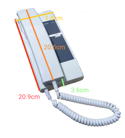 Aiphone 6 station intercom system white wall-mounted handset with coiled cord and measurements