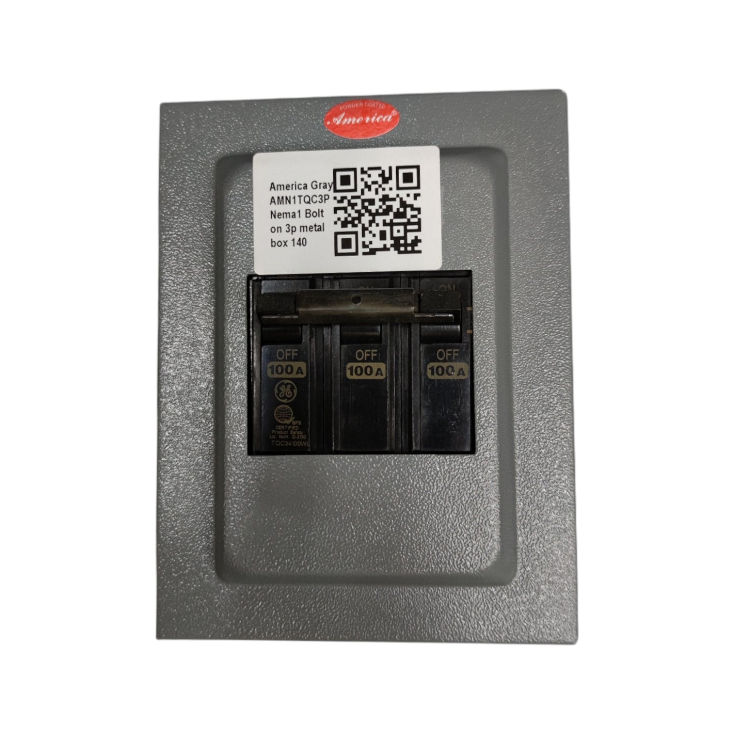 GE America 3 phase circuit breaker with enclosure, 100A, Nema 1 Box for electrical safety