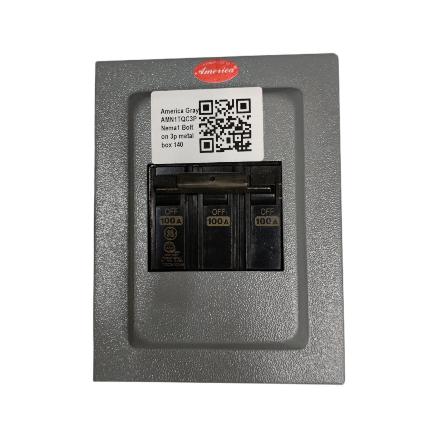 GE America 3 phase circuit breaker with enclosure, 100A, Nema 1 Box for electrical safety