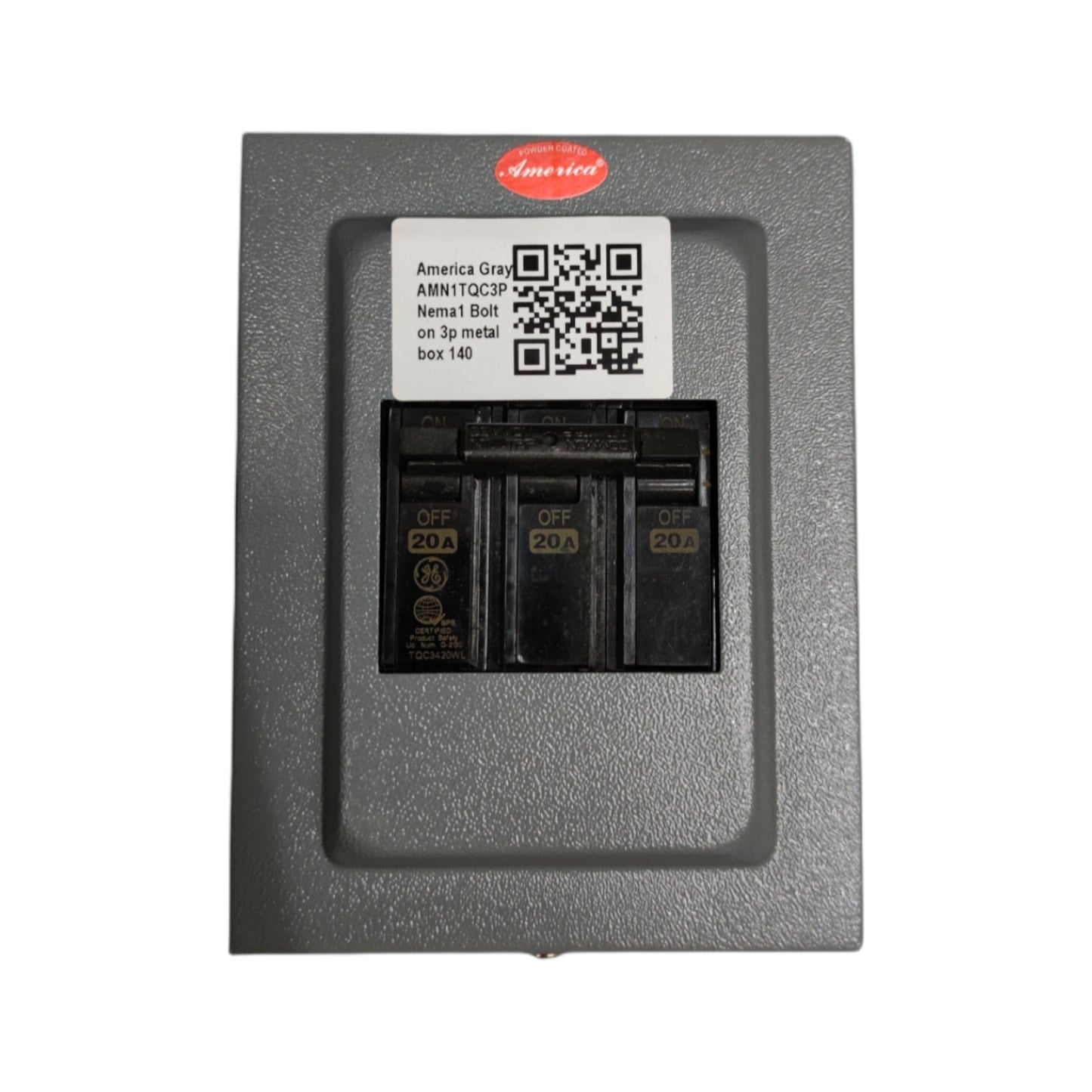 GE 3 phase circuit breaker with enclosure featuring three 20A switches for electrical safety