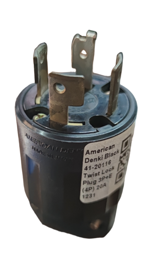 American Denki 20A twist lock plug black with metal prongs for secure electrical connection